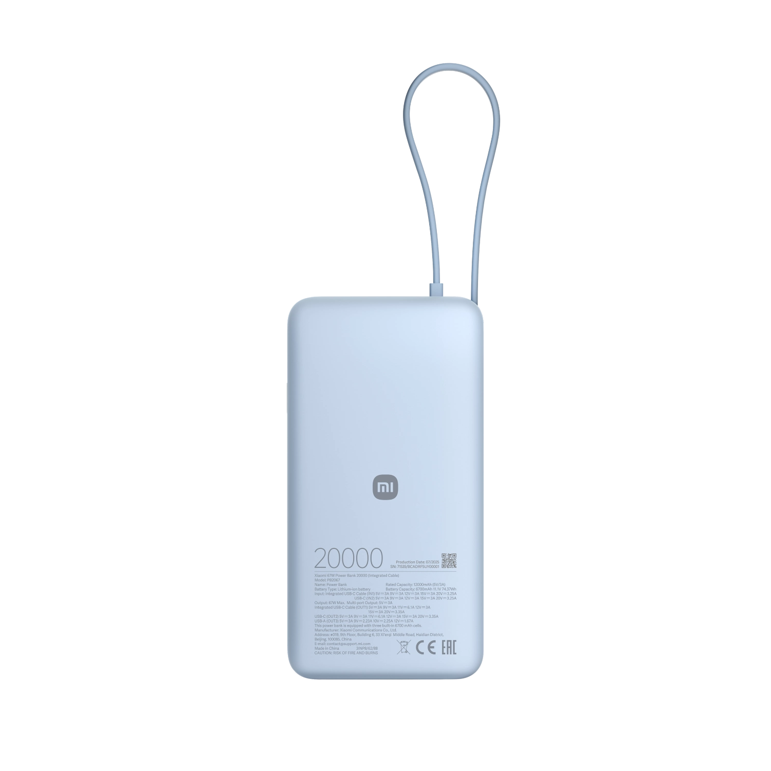 Xiaomi 67W Power Bank 20000 (Integrated Cable) Ice Blue / BHR08O8GL